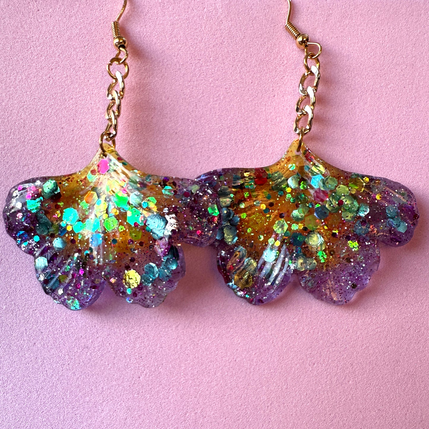 Ginkgo Leaf earrings - Yellow/purple