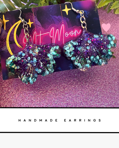 Ginkgo Leaf earrings - Purple/Teal