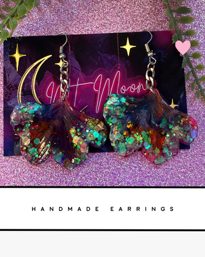 Ginkgo Leaf earrings - Pink/Purple Glitter