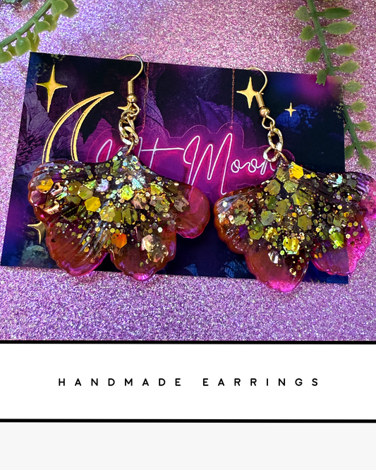 Ginkgo Leaf earrings - Green/Pink