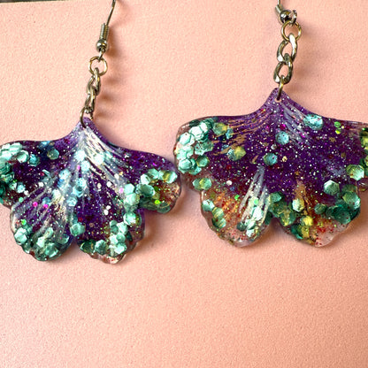 Ginkgo Leaf earrings - Purple/Teal