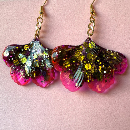 Ginkgo Leaf earrings - Green/Pink